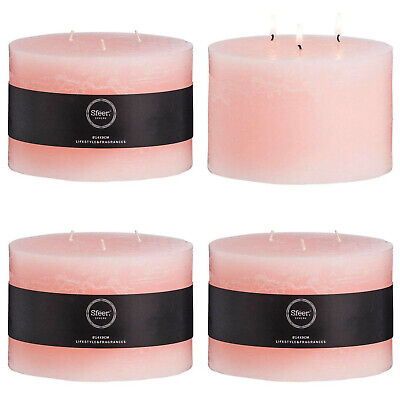 4 Stück Sfeer 3-Docht Rustik Stumpenkerzen 140x90mm XL Mehrdochtkerzen - Rosa