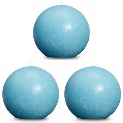 3er Set Rustik XL Kugelkerzen 145mm durchgefärbt Ballkerzen - Aqua hellblau