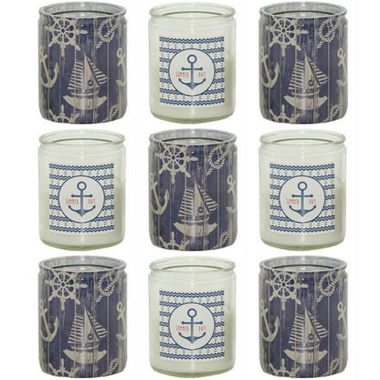 10er Set Maritim Kerzengläser 82x68mm Kerzen im Glas Windlicht  (5 Blau + 5 Klar)