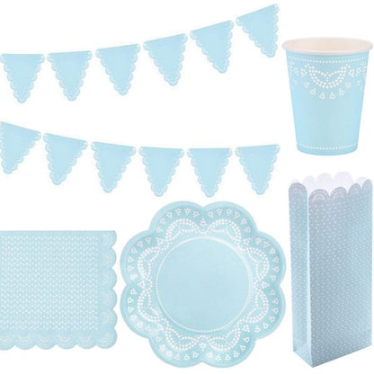 112-tlg. Party-Set: Teller, Becher, Servietten, Tüten, Girlande für 20 Gäste - Punkte