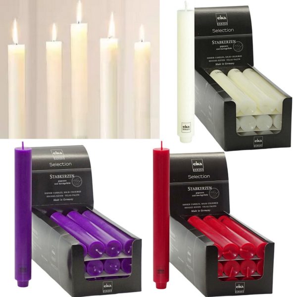 12 Stück Eika Stabkerzen 250x30mm Tafelkerzen Leuchtkerzen durchgefärbt mit Zapfenfuß (12er Pack)
