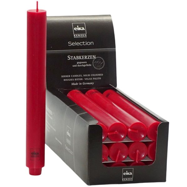 12 Stück Eika Stabkerzen 250x30mm Tafelkerzen Leuchtkerzen durchgefärbt mit Zapfenfuß (12er Pack)