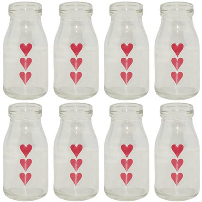 20 Stück Mini Party Gläser Milch-Flaschen 220ml Saftflasche Vase Trinkglas Herz