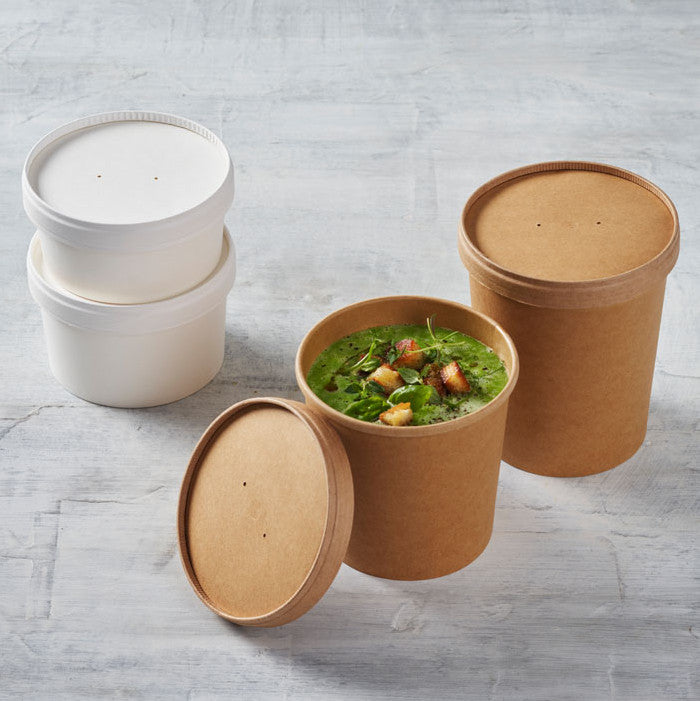 500 Stück Suppenbecher 950ml Pappe Soup To Go rund ohne Deckel  - weiß (10x50er)