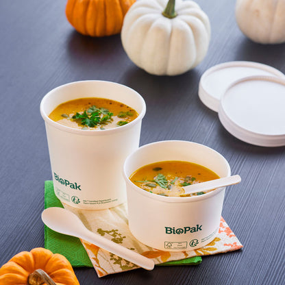 500 Stück Suppenbecher 950ml Pappe Soup To Go rund ohne Deckel  - weiß (10x50er)