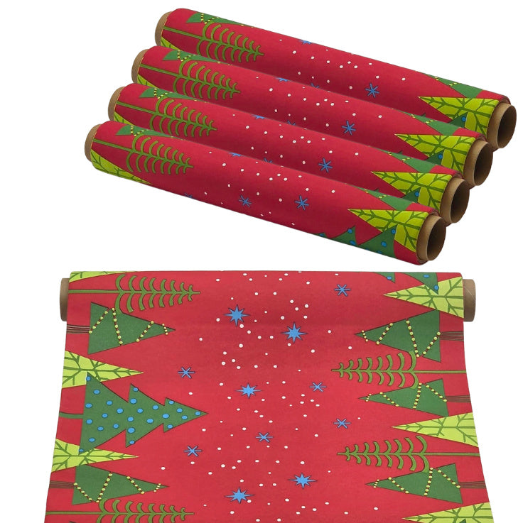 38 Meter Dunicel Tischläufer 40cm breit Tischband Weihnachten (8 Rollen) - Jolly Wood - Rot