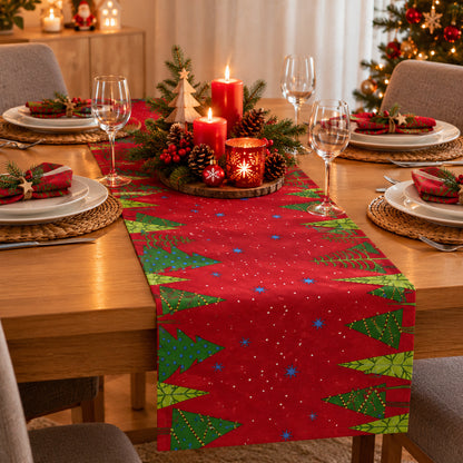 38 Meter Dunicel Tischläufer 40cm breit Tischband Weihnachten (8 Rollen) - Jolly Wood - Rot