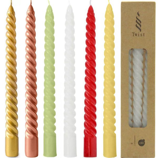 30 Stück Twist Spiralkerzen 25cm Spitzkerzen Renaissancekerzen gedreht (10 Pack x 3er)