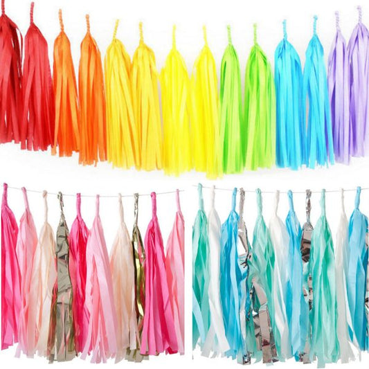 3m Girlande 24 Tasseln Quasten Papierstreifen Fransen Banner Mix bunt