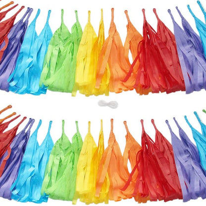 3m Girlande 24 Tasseln Quasten Papierstreifen Fransen Banner Mix bunt