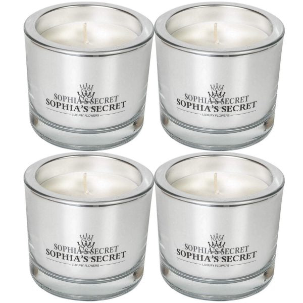4 Stück Sophia's Secret Kerzen im Glas 90x80mm Luxury Kerzengläser je 660g ohne Duft