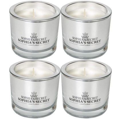 4 Stück Sophia's Secret Kerzen im Glas 90x80mm Luxury Kerzengläser je 660g ohne Duft