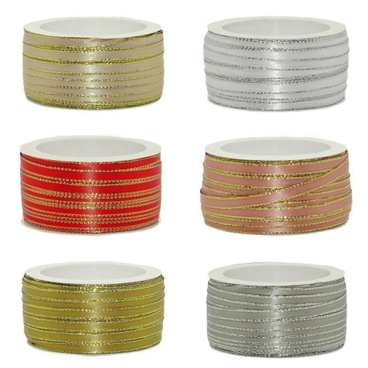 50 Meter Dekoband Satinband 6mm breit Schleifenband Silber-/Goldkante