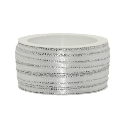 50 Meter Dekoband Satinband 6mm breit Schleifenband Silber-/Goldkante