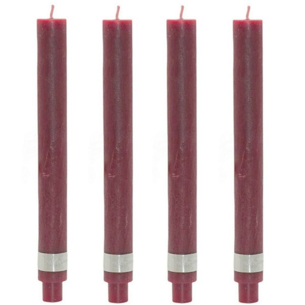 8 Stück PTMD Stabkerzen 280x30mm XL Rustik Tafelkerzen mit Zapfenfuß - Bordeaux (2x4er)