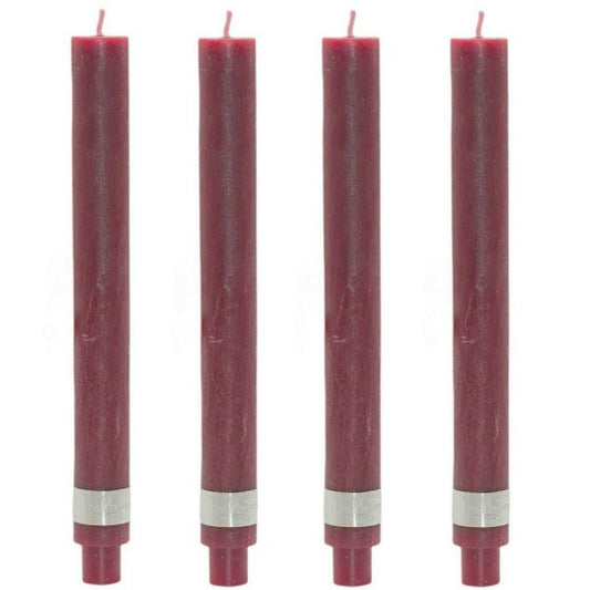 8 Stück PTMD Stabkerzen 280x30mm XL Rustik Tafelkerzen mit Zapfenfuß - Bordeaux (2x4er)