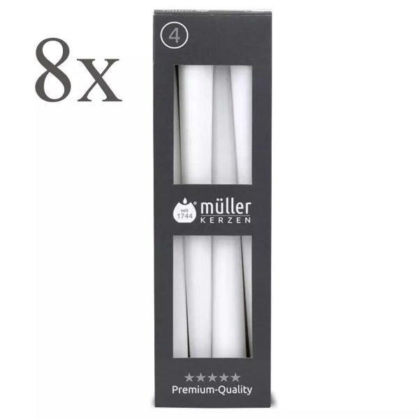32 Stück Müller Spitzkerzen 245x22mm Tafelkerzen Leuchterkerzen (8 Pack x 4er)