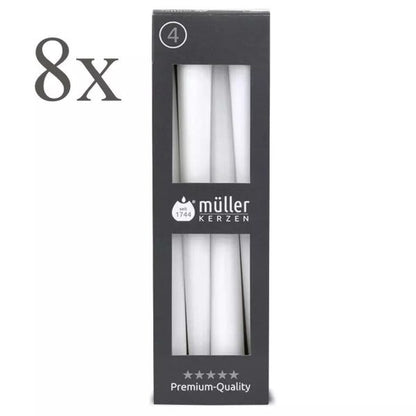 32 Stück Müller Spitzkerzen 245x22mm Tafelkerzen Leuchterkerzen (8 Pack x 4er)