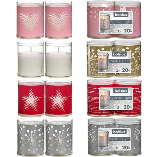 96-tlg. Bolsius Sparkle Light Nachfüller Kerzen 64x52mm Acryl 20h sortiert (48x2erPack)