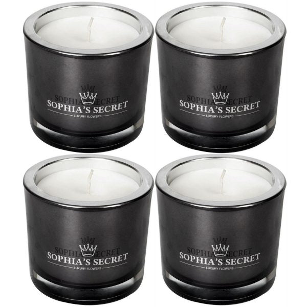 4 Stück Sophia's Secret Kerzen im Glas 90x80mm Luxury Kerzengläser je 660g ohne Duft