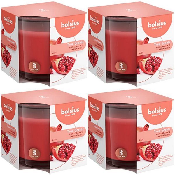 4er Set Bolsius True Scents Duftgläser 95x95mm Duftkerzen Kerzenglas Groß - Pomegranate