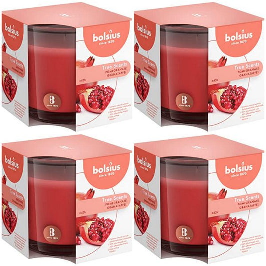 4er Set Bolsius True Scents Duftgläser 95x95mm Duftkerzen Kerzenglas Groß - Pomegranate