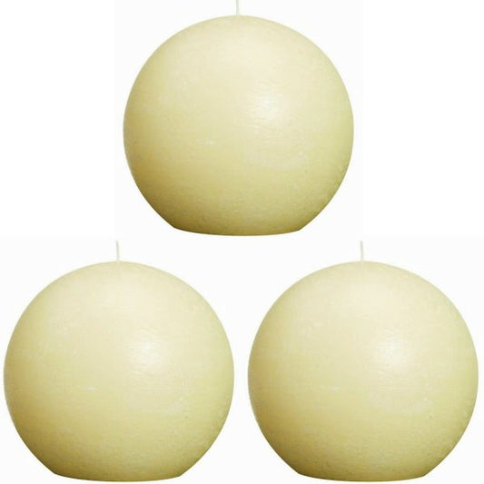 3er Set Rustik XL Kugelkerzen 145mm durchgefärbt Ballkerzen - Vanille