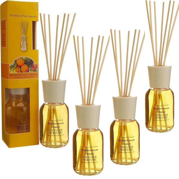 4er Set Diffuser Orange mit Holzstäbchen Raumduft Duftspender Aromaöl (4x120ml)