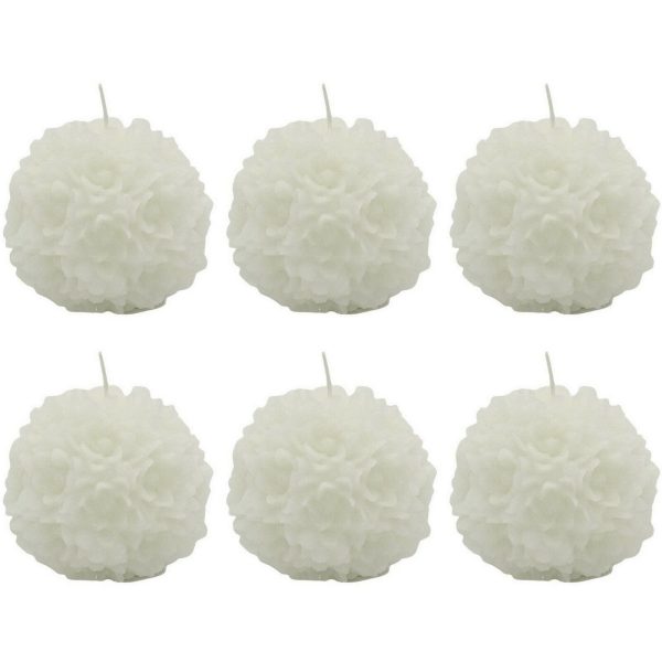 6 Stück Dekokerzen Blume Kugelkerze 90mm Ballkerzen durchgefärbt - Weiß
