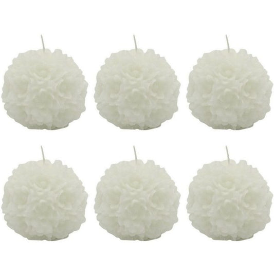 6 Stück Dekokerzen Blume Kugelkerze 90mm Ballkerzen durchgefärbt - Weiß