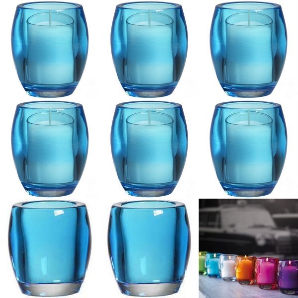 8 Stück Bolsius Relight Kerzenhalter 100x84mm Kerzengläser Teelichthalter Oval Groß - Aqua