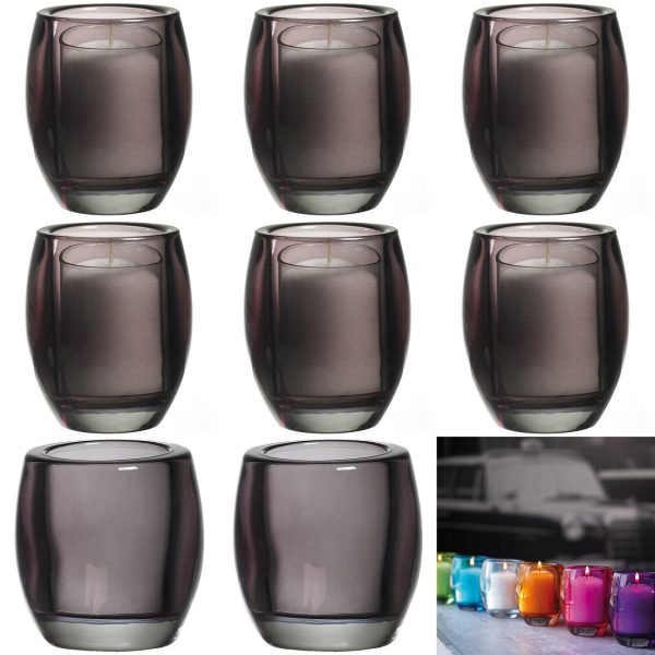 8 Stück Bolsius Relight Kerzenhalter 100x84mm Kerzengläser Teelichthalter Oval Groß - Anthrazit