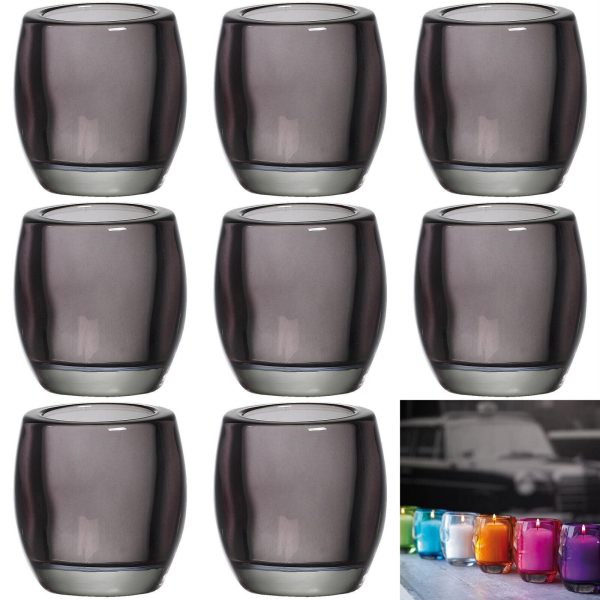 12 Stück Bolsius Relight Kerzenhalter 77x72mm Teelichthalter Kerzenglas Oval - Anthrazit