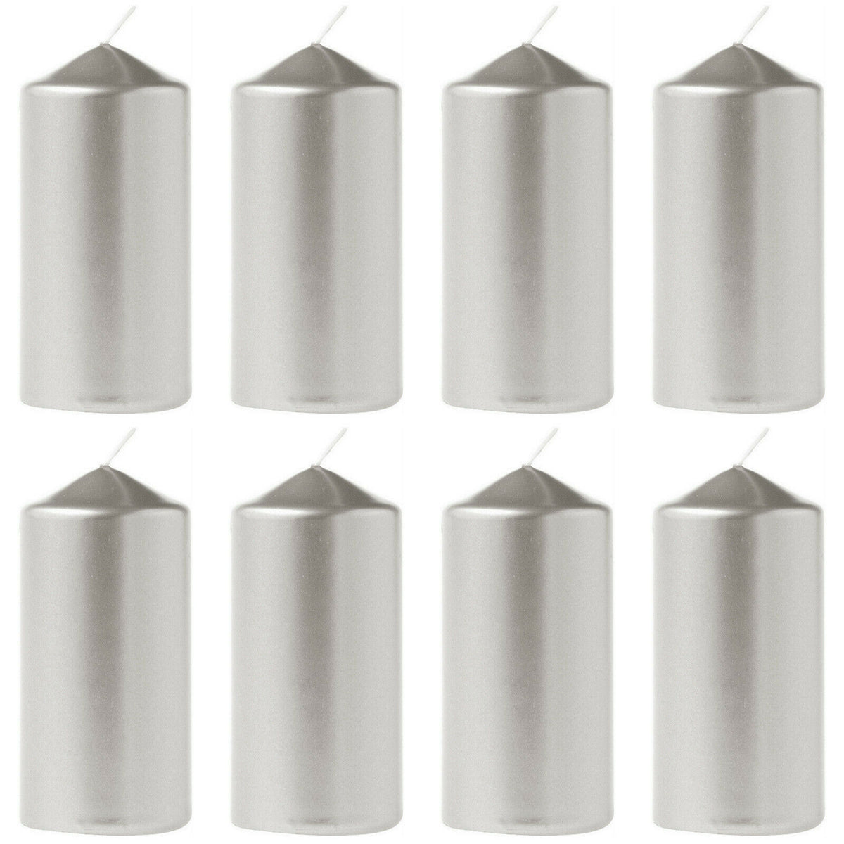 12 Stück Eika Stumpenkerzen Metallic 110 x 60 mm Stumpen Kerze Weihnachten  - Metallic Silber