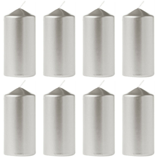 12 Stück Eika Stumpenkerzen Metallic 110 x 60 mm Stumpen Kerze Weihnachten  - Metallic Silber