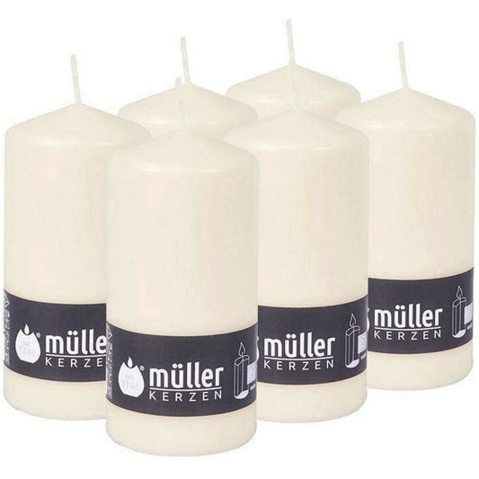 6 Stück Müller Stumpenkerzen 135x68mm BBS Durchbrandsperre - Elfenbein