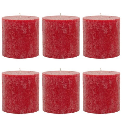 6 Stück Rustik Stumpenkerzen 100x100mm durchgefärbt - ROT (2x3er)