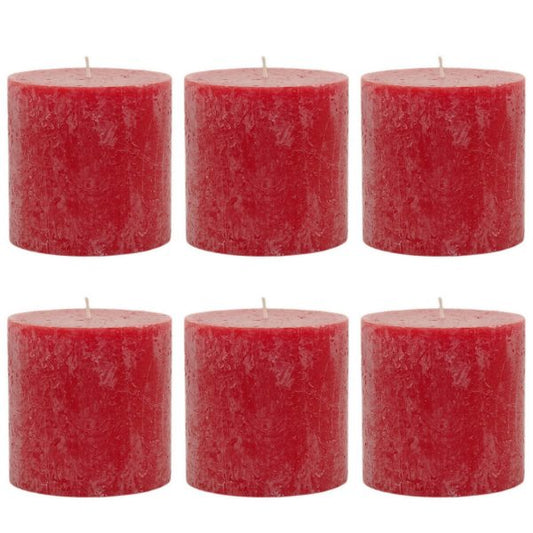 6 Stück Rustik Stumpenkerzen 100x100mm durchgefärbt - ROT (2x3er)