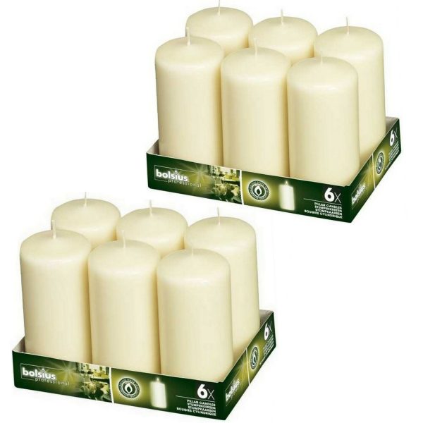 12 Stück Bolsius Professional Stumpenkerzen 130x60mm Gastro - Elfenbein glatt (2x6er Tray)