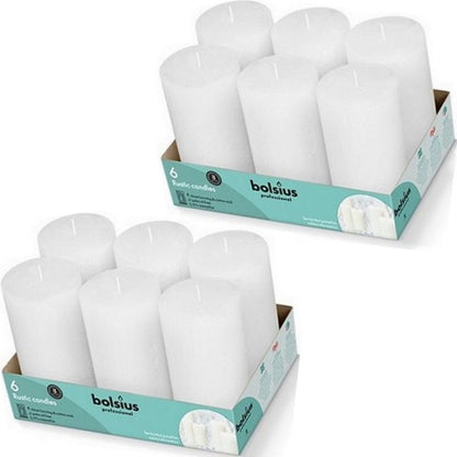 12 Stück Bolsius Professional Rustik Stumpenkerzen 130x68mm - Weiß (2x6er Tray)
