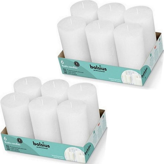 12 Stück Bolsius Professional Rustik Stumpenkerzen 130x68mm - Weiß (2x6er Tray)