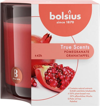 4er Set Bolsius True Scents Duftgläser 95x95mm Duftkerzen Kerzenglas Groß - Pomegranate