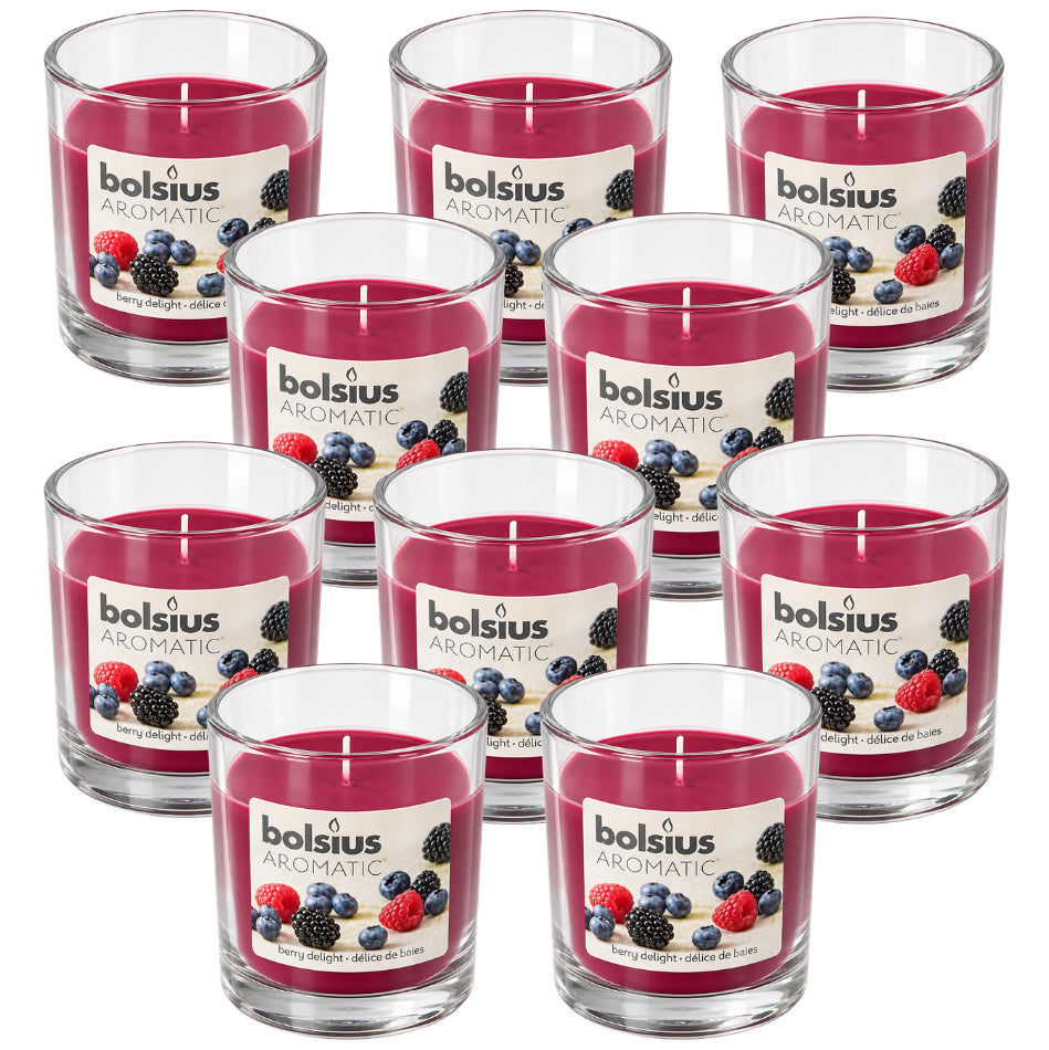 10er Set Bolsius Duftgläser 80x72mm Duftkerzen Kerzengläser - Berry Delight