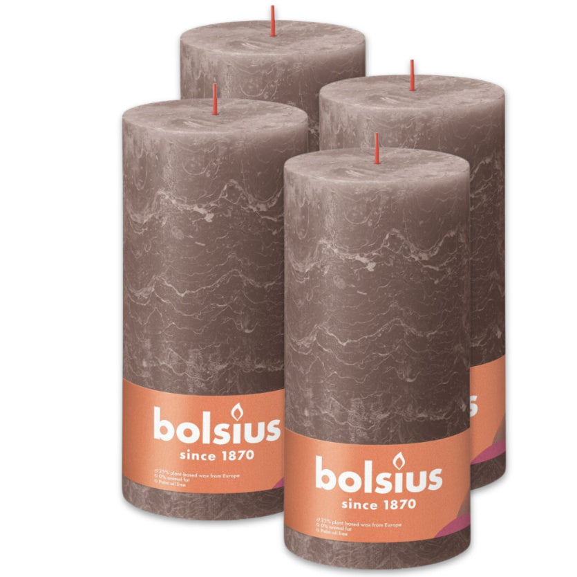 4er Set Bolsius XXL Rustik Stumpenkerzen 200x100mm Rustic Shine Kerzen - Taupe