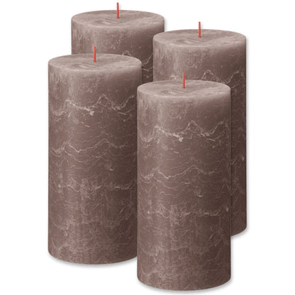 4er Set Bolsius XXL Rustik Stumpenkerzen 200x100mm Rustic Shine Kerzen - Taupe