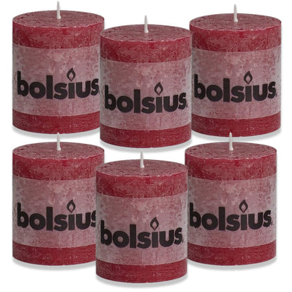 6 Stück Bolsius Rustik Stumpenkerzen 80x68mm - weinrot