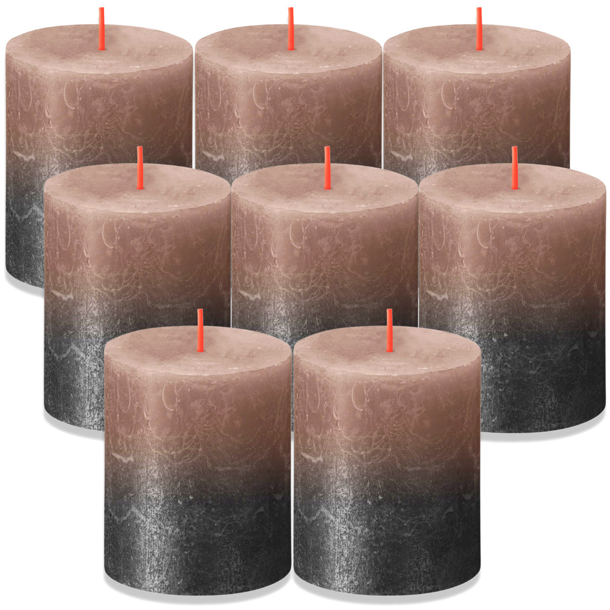 8 Stück Bolsius Rustik Stumpenkerzen 80x68mm cremiges Karamell + Anthrazit Metallic (2x4er)