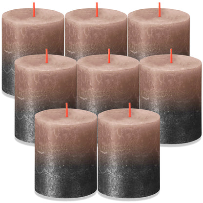 8 Stück Bolsius Rustik Stumpenkerzen 80x68mm cremiges Karamell + Anthrazit Metallic (2x4er)