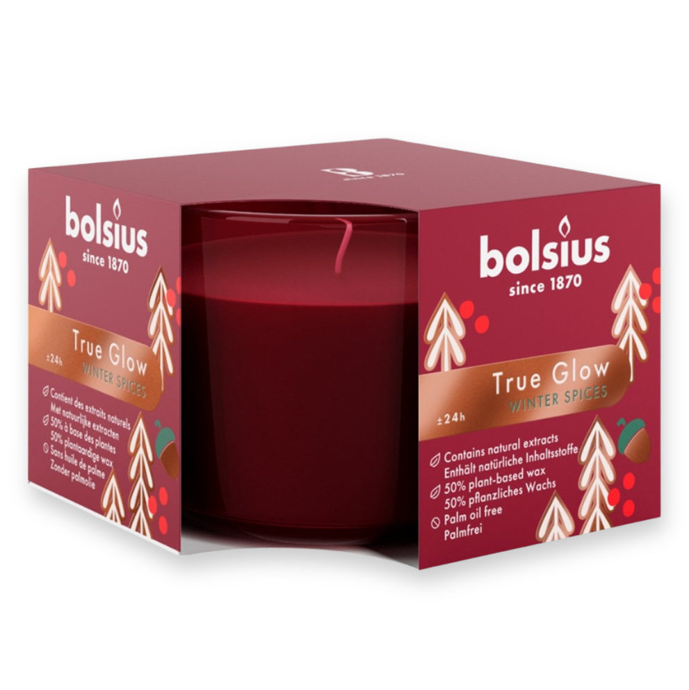 6er Set Bolsius True Glow Duftgläser 90x63mm Duftkerzen Kerzenglas - Winter Spices rot