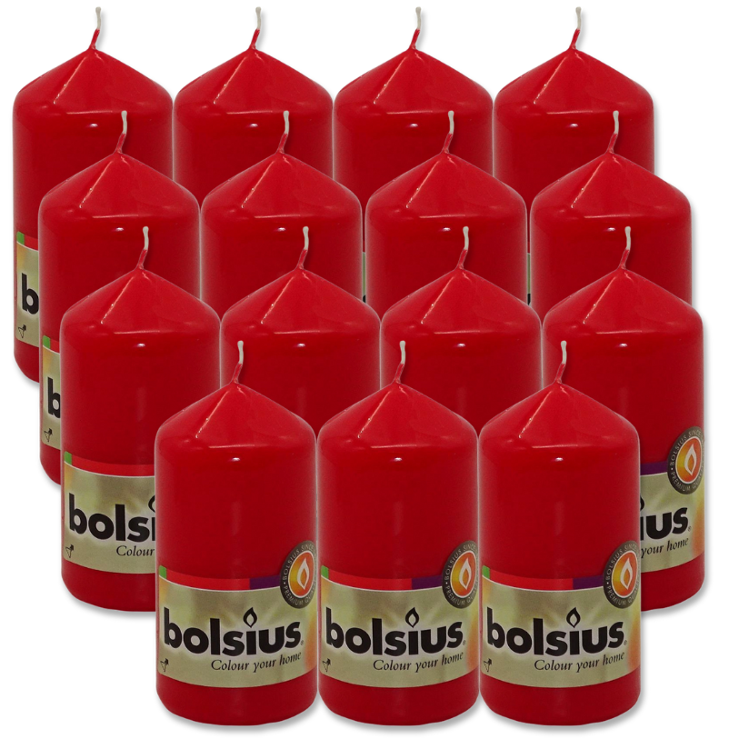 15 Stück Bolsius Stumpenkerzen 98x48mm - Rot